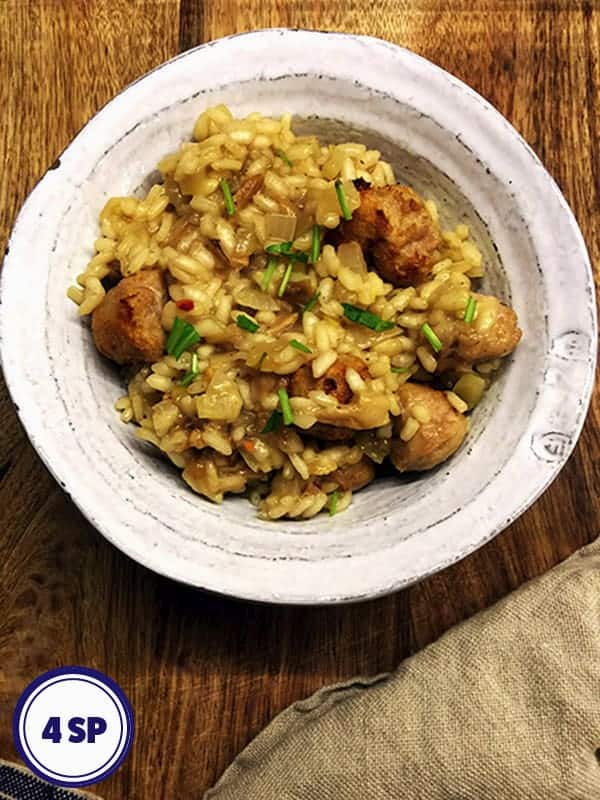 Sausage & Mushroom risotto in a bowl