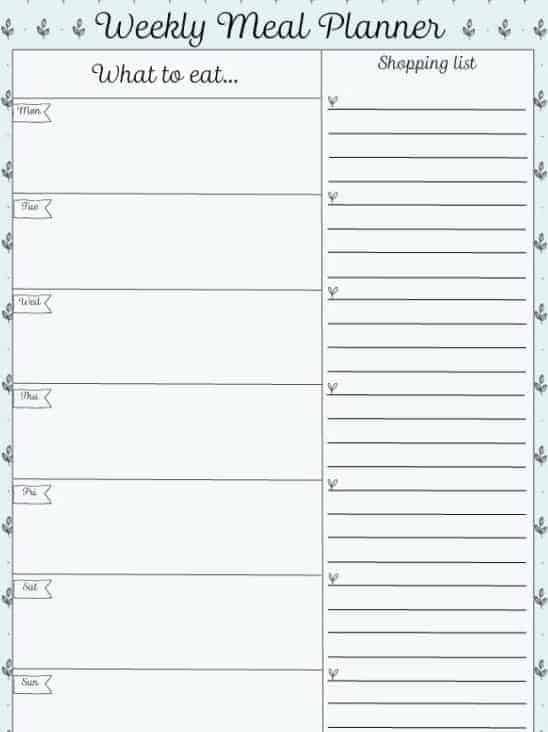 printable weight watchers meal planner template