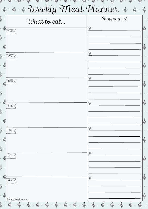 A blank weekly meal planner with shopping list