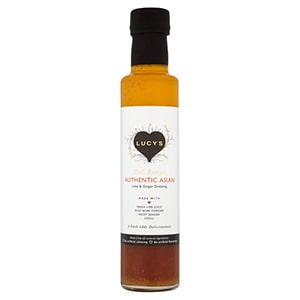 A bottle of Lucy's Asian lime & Ginger dressing
