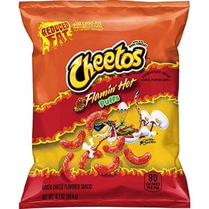 A bag of cheetos puffs reduced fat