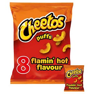 A packet of Cheetos puffs Flamin Hot flavour