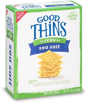 A box of Good thins corn sea salt