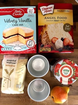 The ingredients for pear and raspberry sponge mix