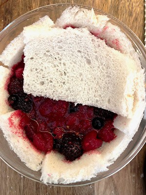 The making of summer pudding