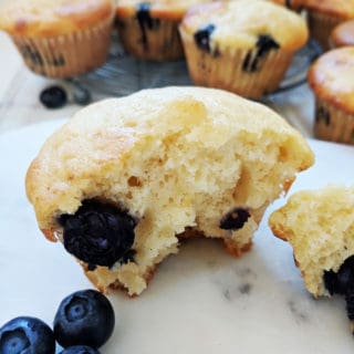 A close up picture of a blueberry muffin