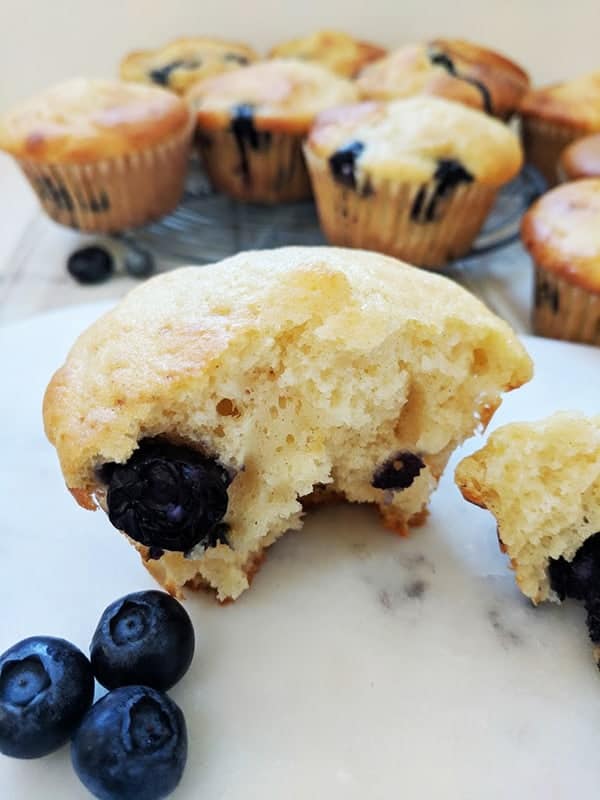 A close up picture of a blueberry muffin