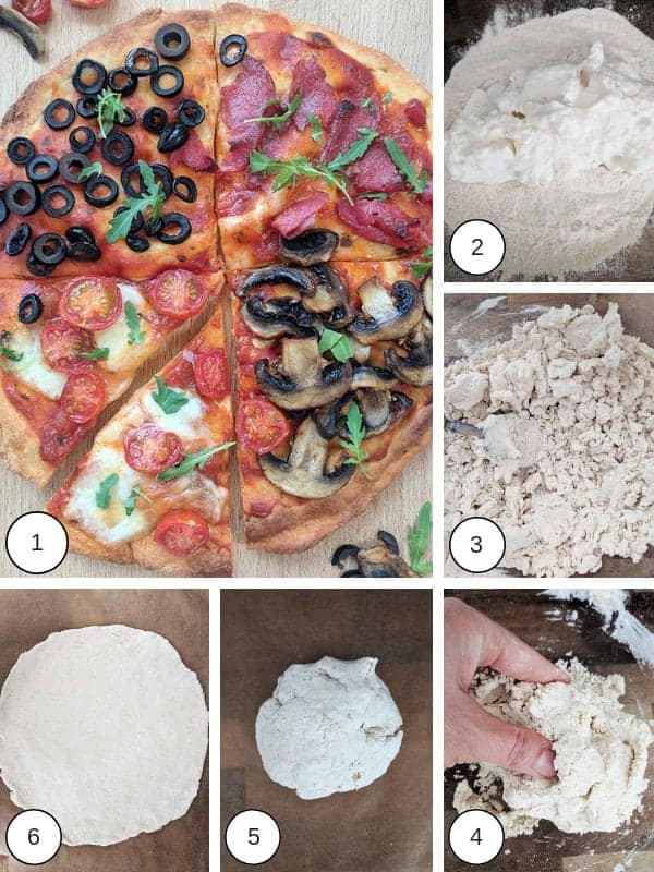 Process photos of how to make a four seasons pizza