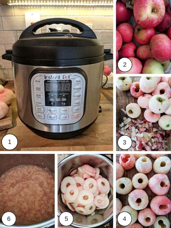 Photographs of the process of making zero point apple sauce