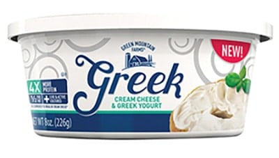 A tub of Greek Yogurt cream cheese