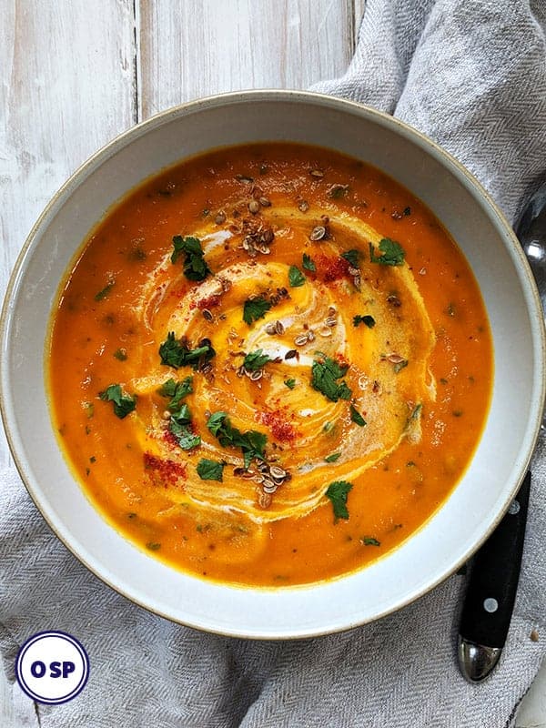 A colourful bowl of carrot & coriander soup