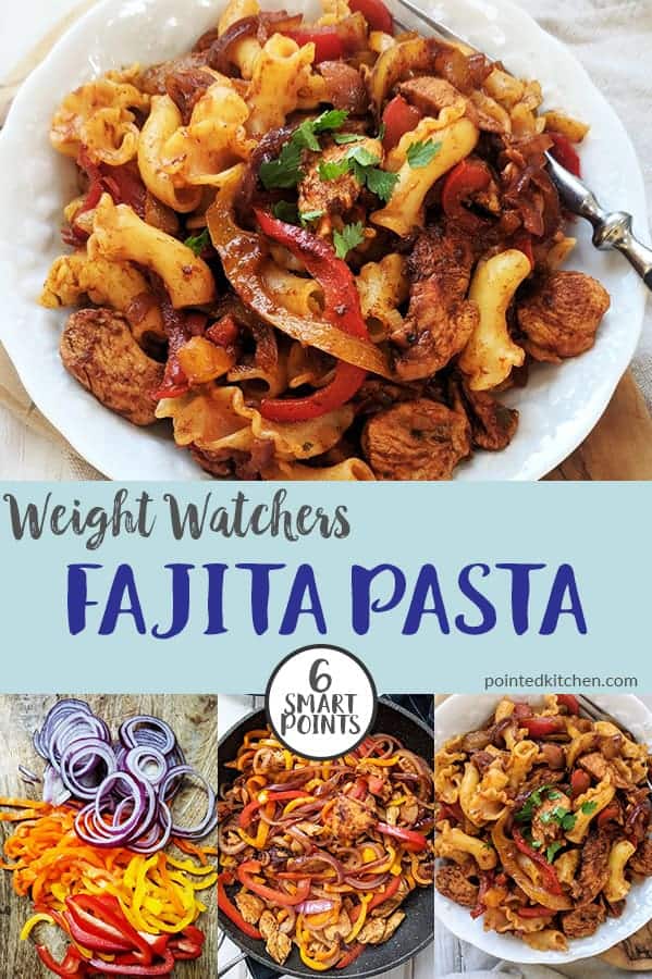 A white bowl of fajita pasta