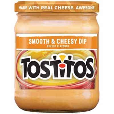 A jar of Tostitos cheese dip - low point cheese
