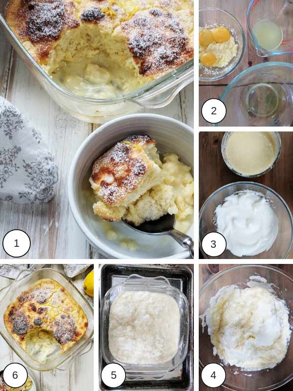 Process photographs of making lemon pudding