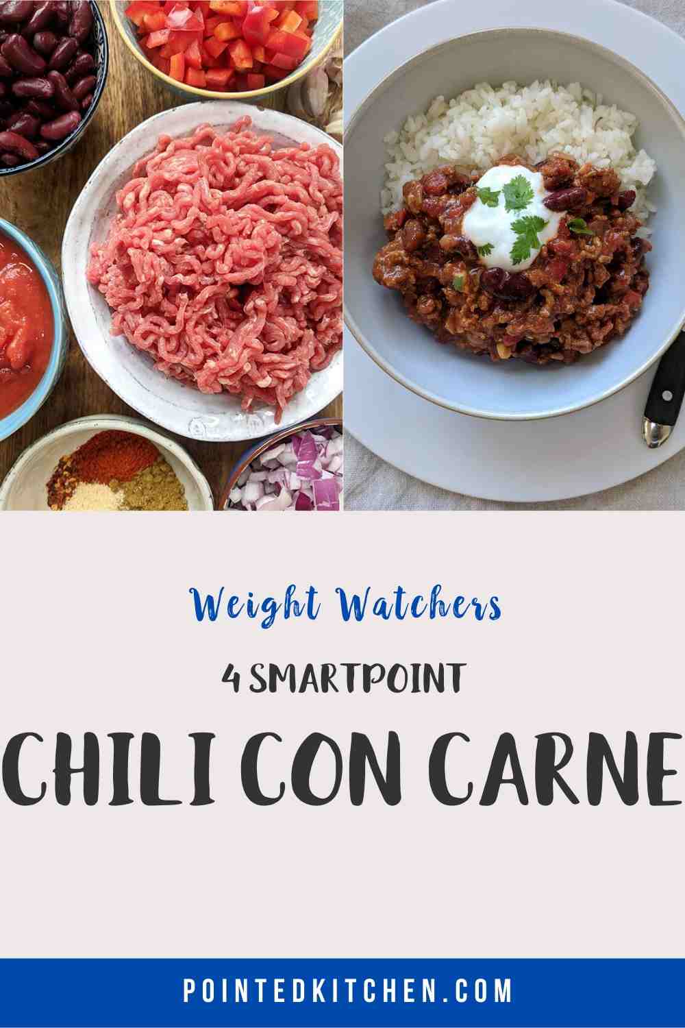 A white bowl filled with chili con carne & rice topped with yogurt and green herbs