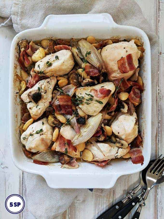 A dish of Chicken & Bean Casserole