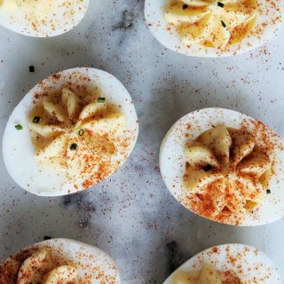 A plate of devilled eggs