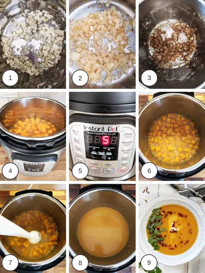 Process shots of making Thais spiced butternut squash soup