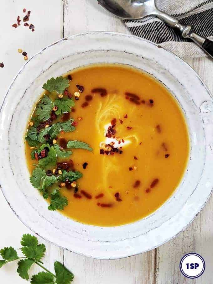 A bowl of thai spiced butternut squash soup