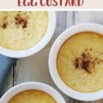 Pots of Egg Custard on a wooden table