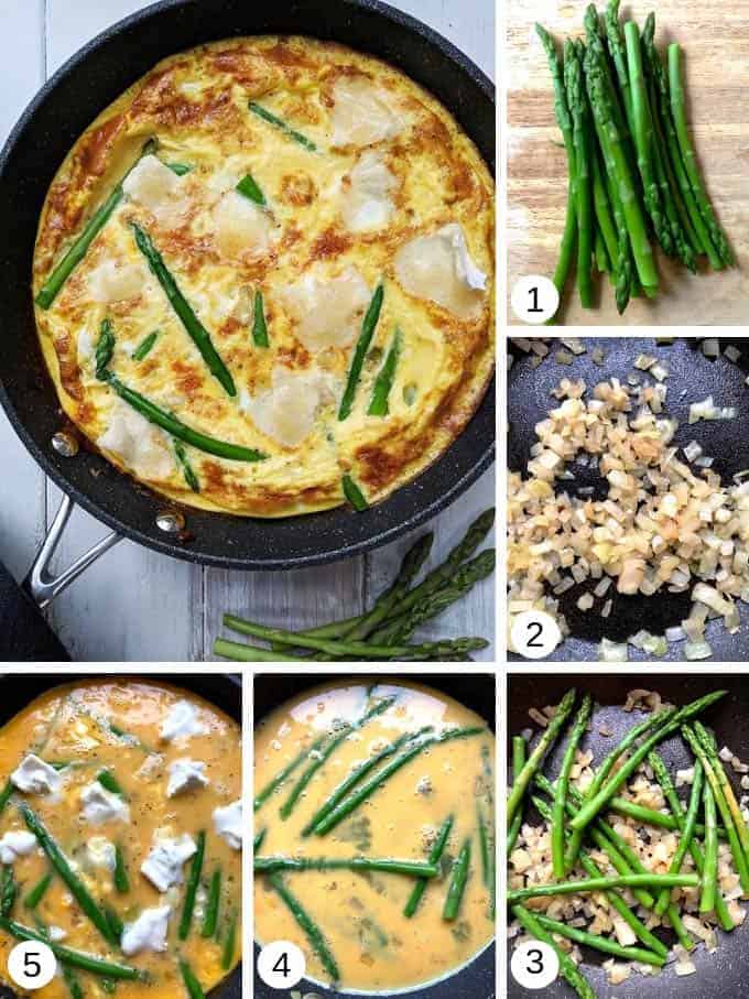 Pictures of making asparagus and brie frittata