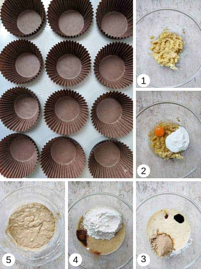 Pictures of making banana muffins