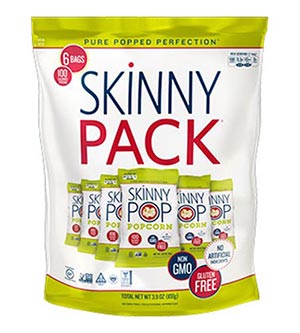 A selection bag of Skinny Pop popcorn
