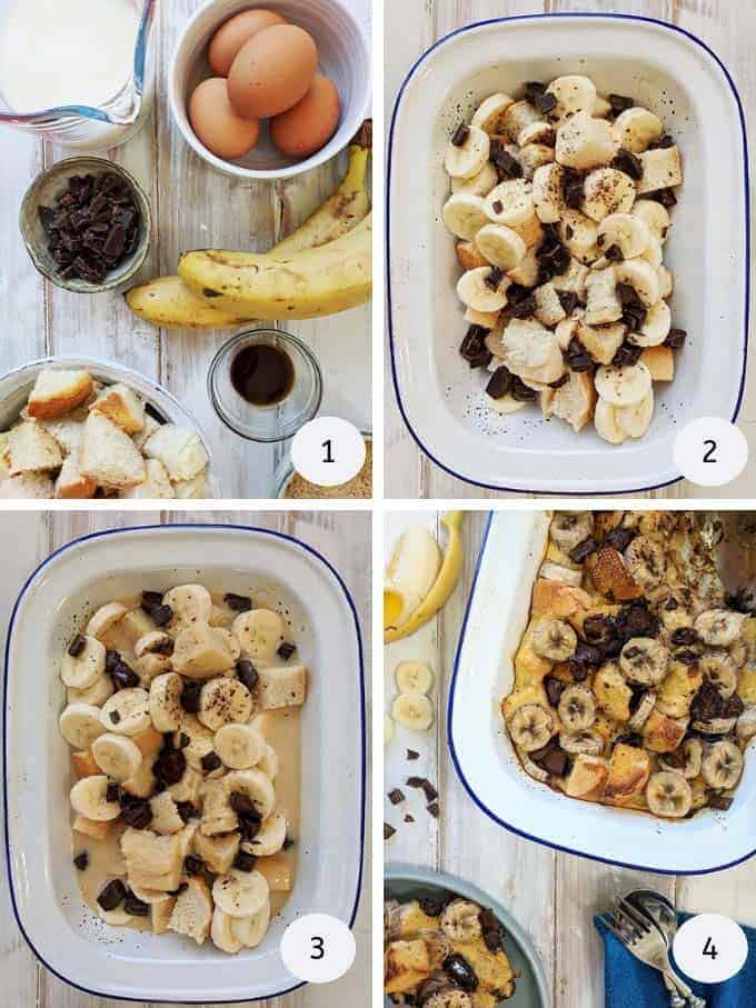 Pictures of making bread pudding with banana