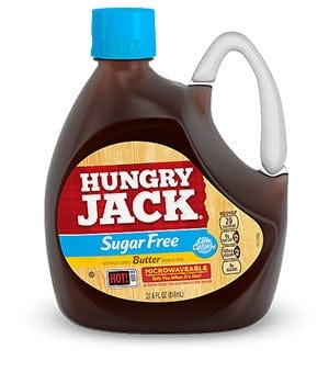A bottle of Hungry Jack sugar free syrup