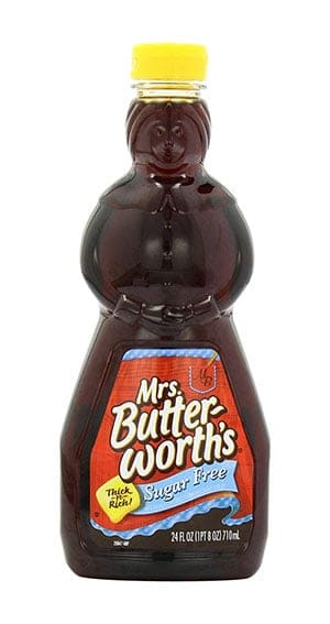 A bottle of Mrs Butterworth's sugar free syrup