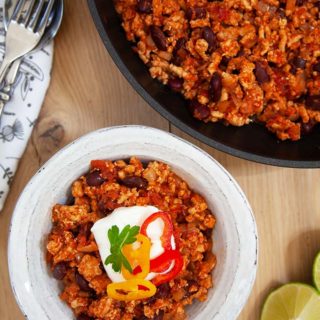 A bowl of Weight Watchers zero point chili on a table