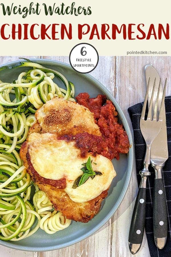 A plate of chicken parmesan with zucchini noodles