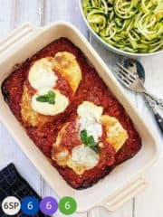 Chicken Parmesan in a ceramic dish