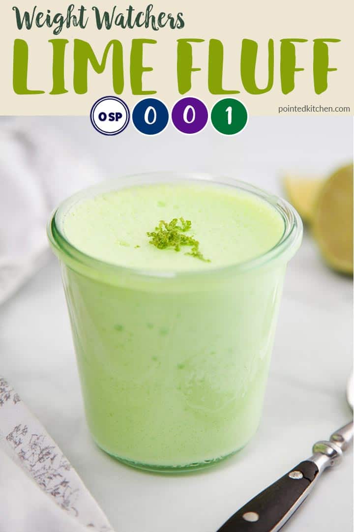 A jar of lime fluff with some lime zest on top