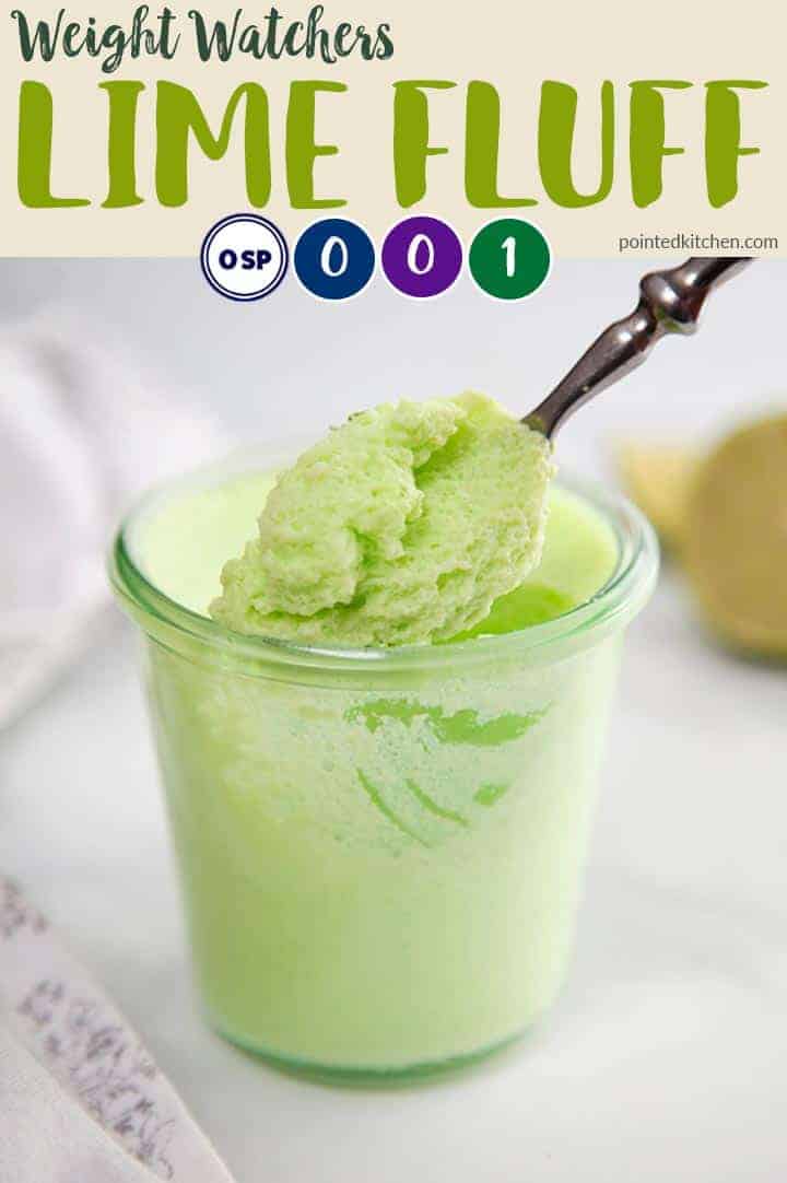 A jar of bright green dessert in a jar with a spoon