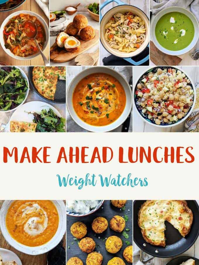 Photograph collage of made ahead lunches for weight watchers