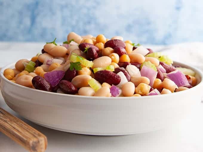 A close up picture of three bean salad