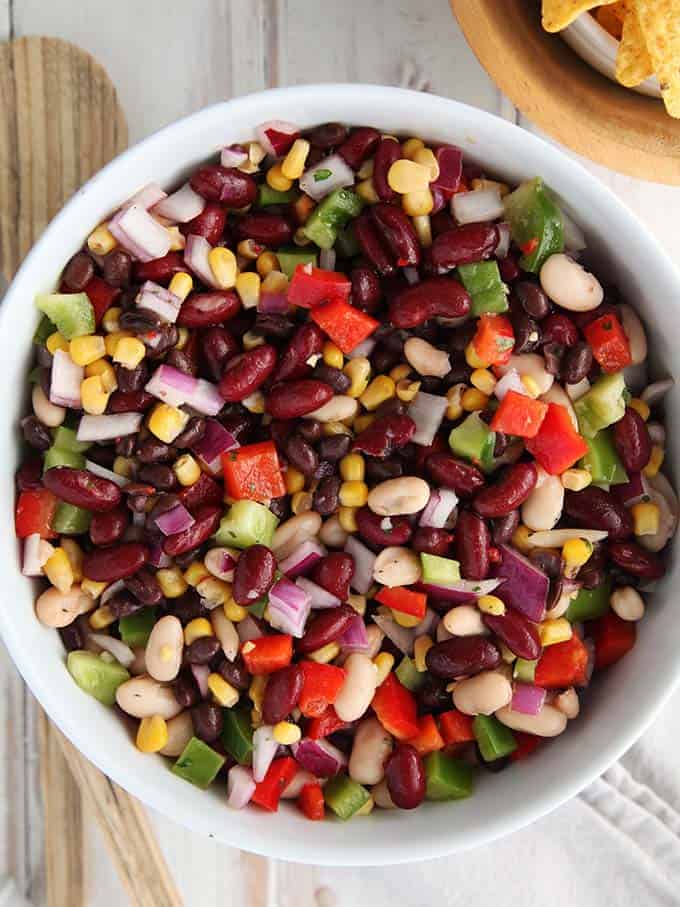 A large bowl full of Weight Watchers Mexican Bean Salad