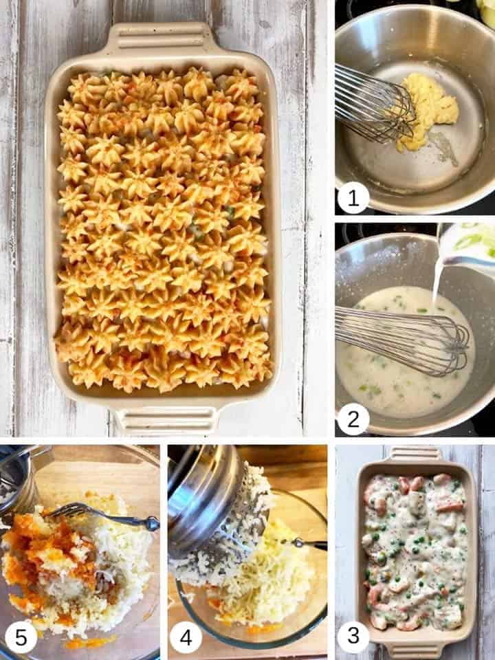 Process shots of making easy fish pie