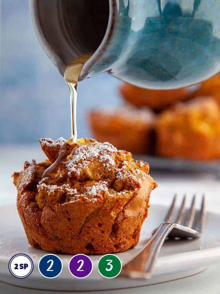 A pumpkin spiced french toast muffin with smartpoint values