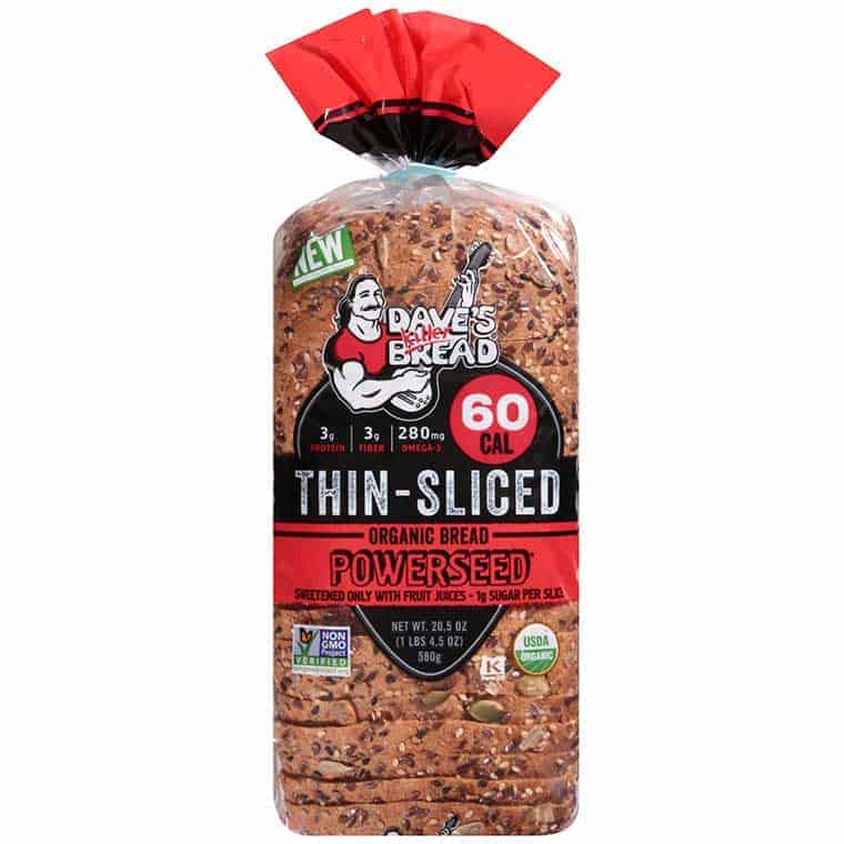 A loaf of Dave's Killer Bread thin sliced powerseed bread