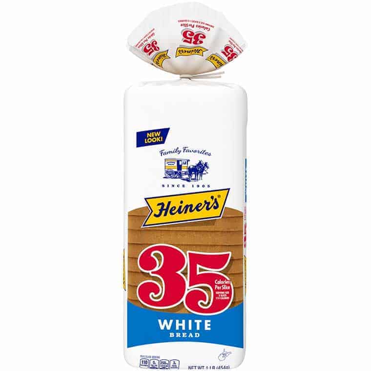 A loaf of Heiners 35 calorie white bread