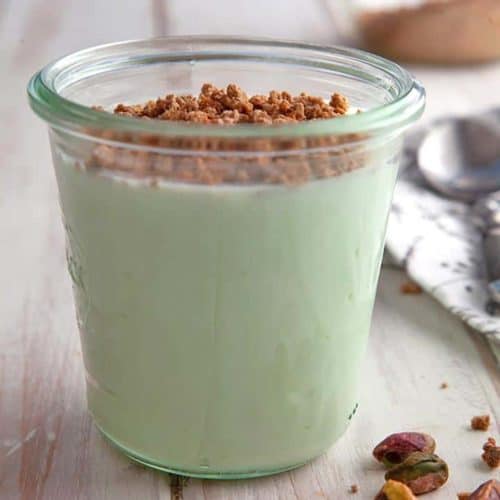 A jar of pistachio crunch with SmartPoint totals