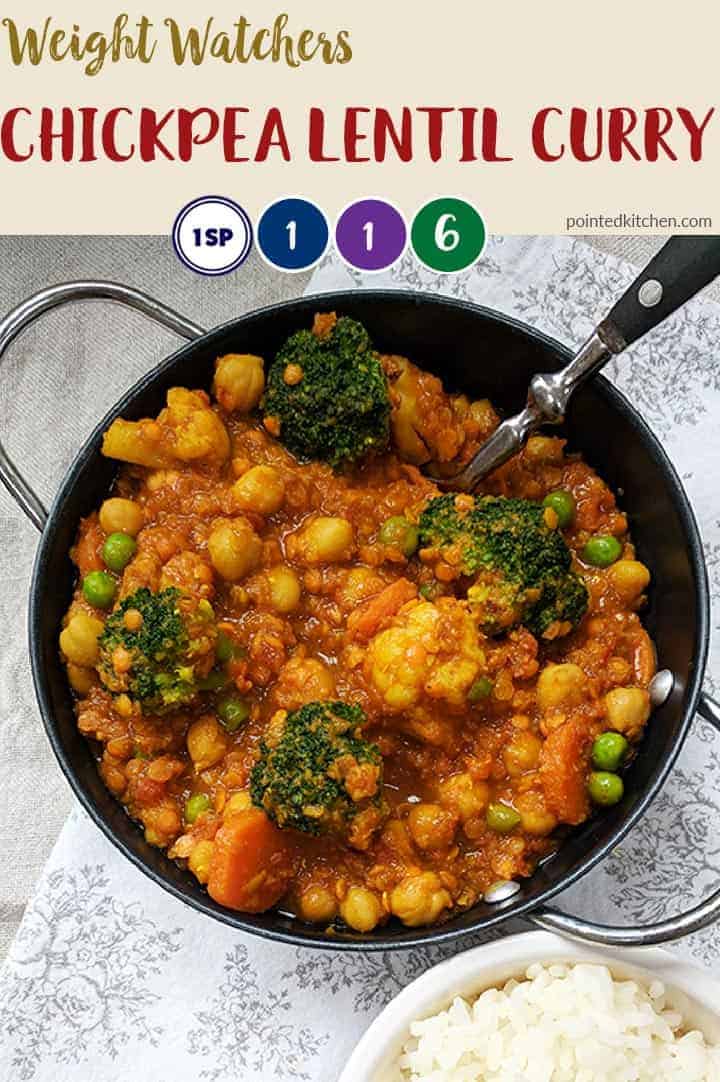 A dish of chickpea curry on a white background