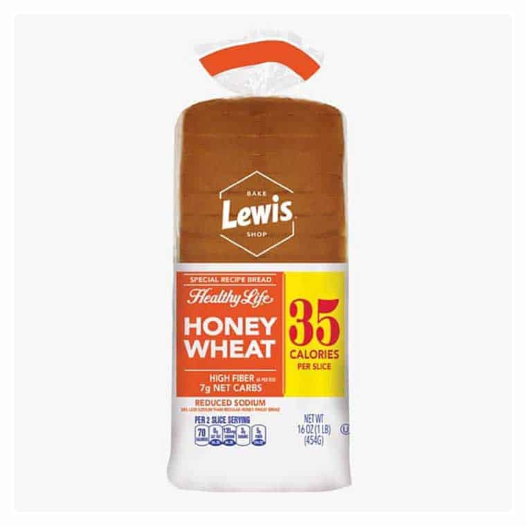 A loaf of Healthy Life Honey Wheat 35 calorie bread