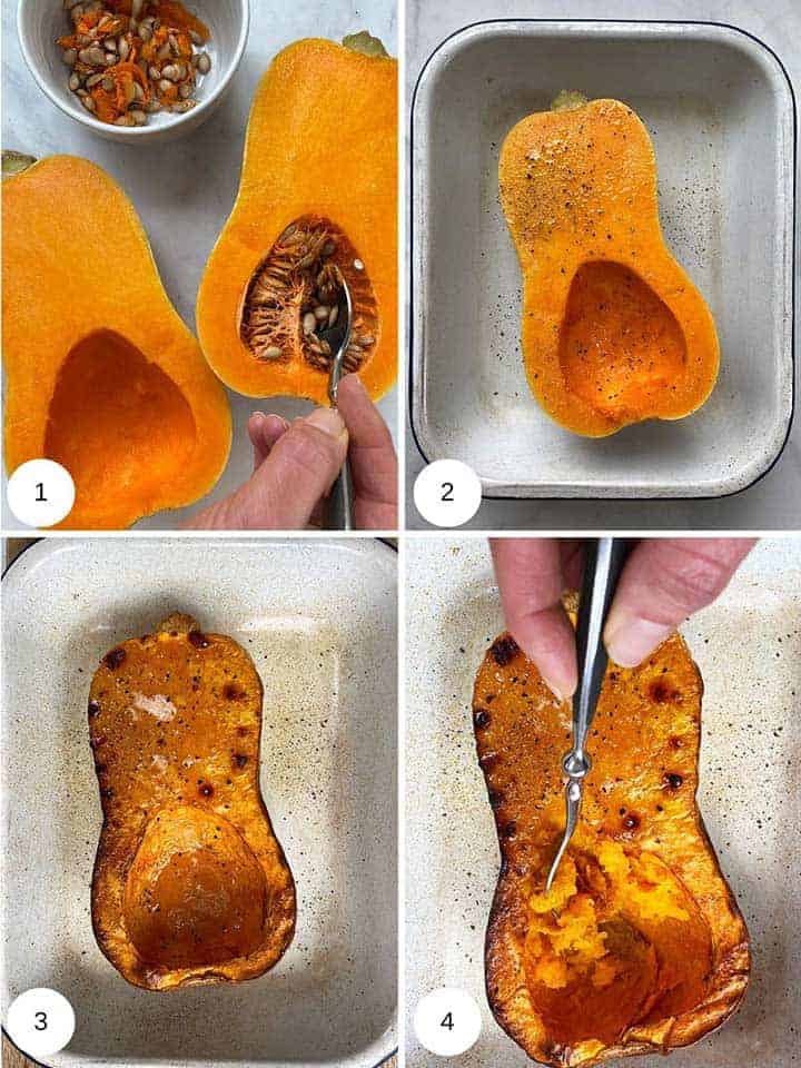 Process picture of roasting a butternut squash