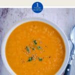 A white bowl of WW Carrot & Ginger Soup