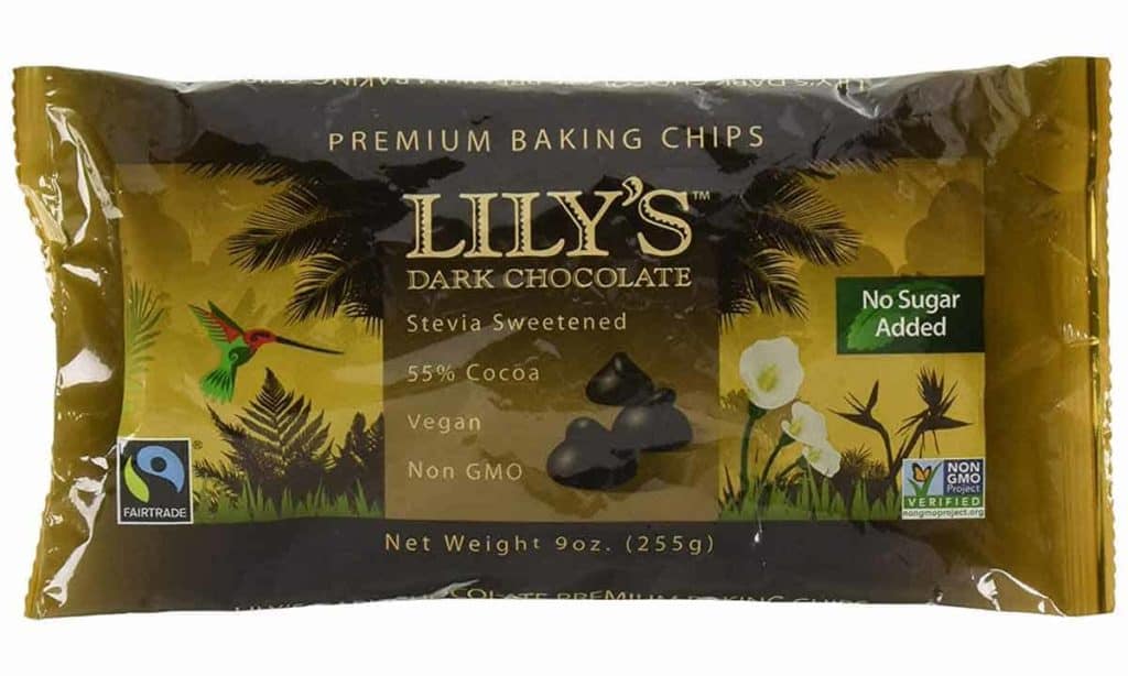 A bag of Lily's Dark Chocolate Premium Baking Chips