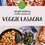 A collage of pictures of vegetarian lasagna with the smartpoint value on the green plan