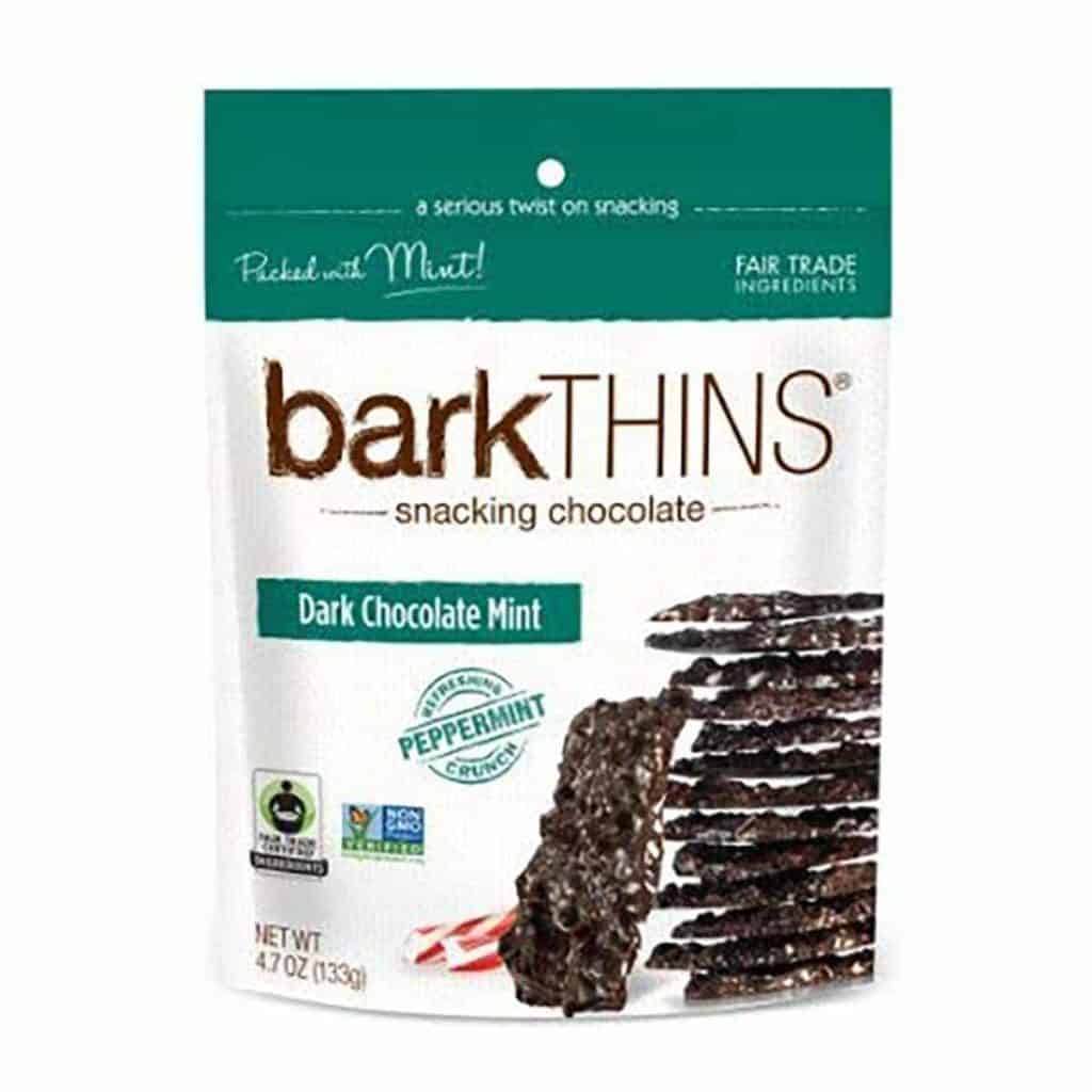 A packet of Bark Thins Dark Chocolate Mint snacking chocolate - a WW low point chocolate
